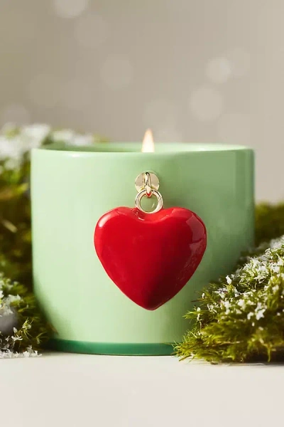 Anthropologie Heart Charm Fresh Mistletoe & Moss Ceramic Candle In Green