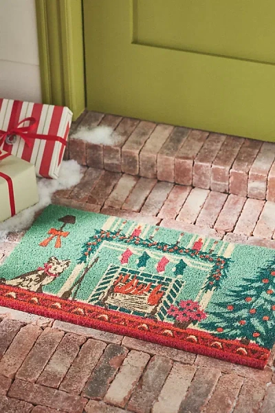 Anthropologie Hearth Coir Printed Dog Doormat In Green