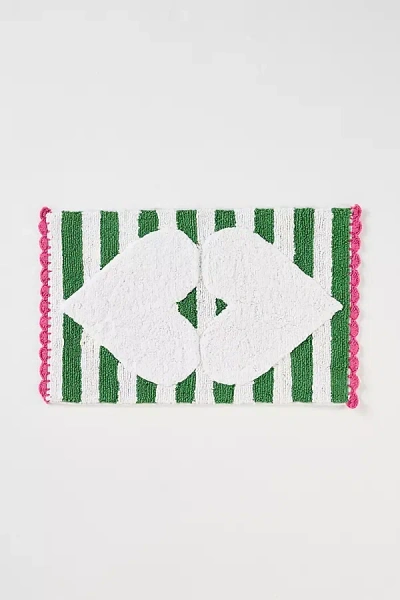 Anthropologie Hearts Tufted Cotton Crochet Bath Mat In Green