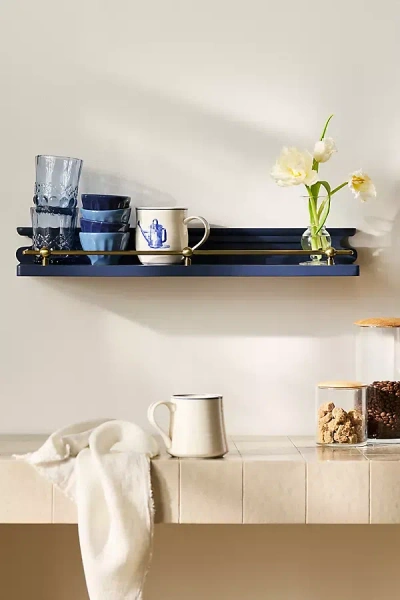 Anthropologie Heather Single-ledge Kitchen Shelf With Rail In Blue