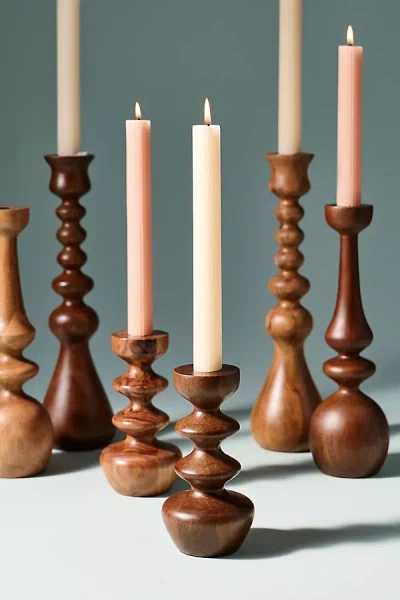 Anthropologie Helen Wooden Candle Holder In Brown