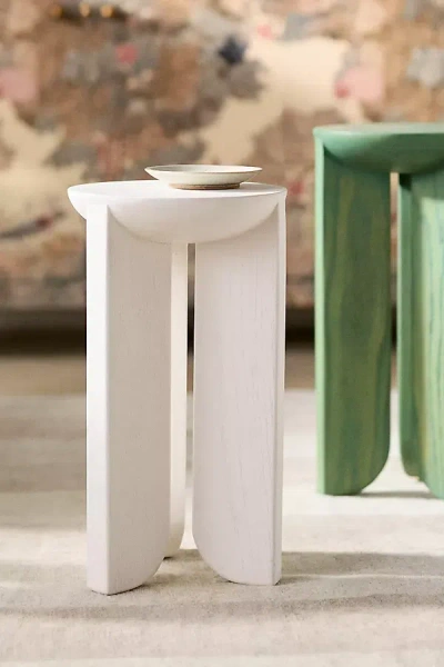 Anthropologie Hemi Solid Oak Wood Side Table In White