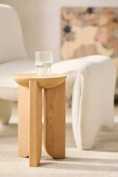 Anthropologie Hemi Solid Oak Wood Side Table In Brown