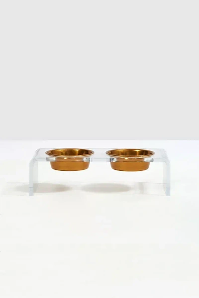 Anthropologie Hiddin Small Clear Double Bowl Pet Feeder In Gold