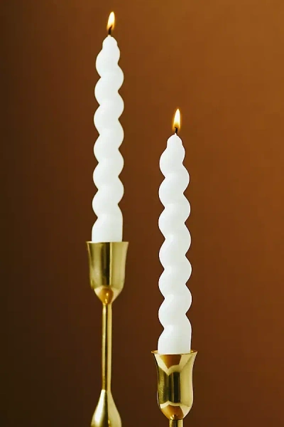 Anthropologie High Shine Spiral Taper Candles, Set Of 2 In White