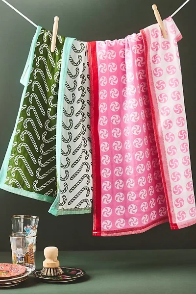 Anthropologie Holiday Candy Jacquard Dishtowels, Set Of 2 In Multi