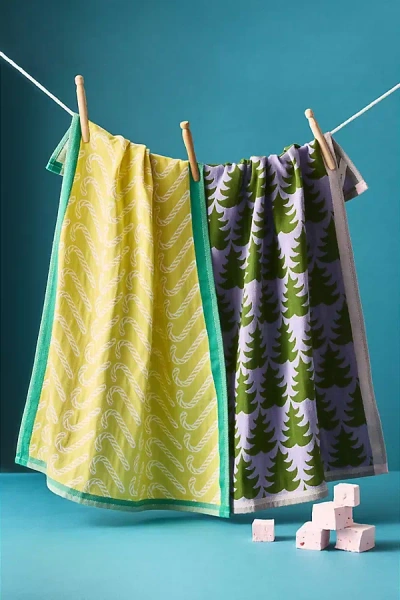 Anthropologie Holiday Candy Jacquard Dishtowels, Set Of 2 In Multi