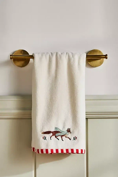 Anthropologie Holiday Icon Cotton Embroidered Hand Towel In Neutral