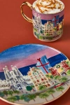 Anthropologie Holiday In The City Stoneware Dessert Plate In Multi
