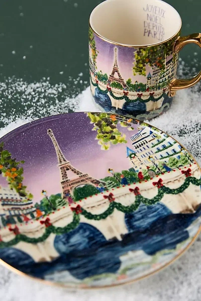 Anthropologie Holiday In The City Stoneware Dessert Plate In Multi