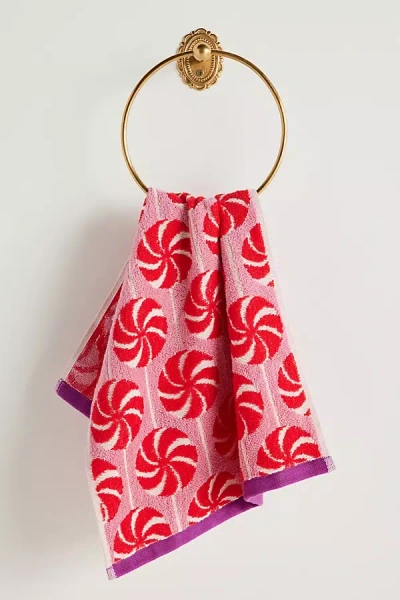 Anthropologie Holiday Printed Cotton Hand Towel In Pink