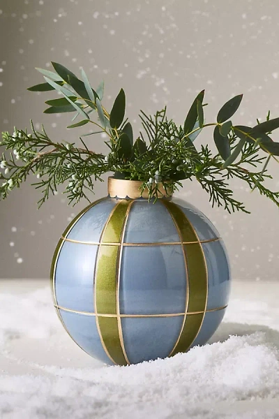 Anthropologie Holiday Round Ornament Vase In Green