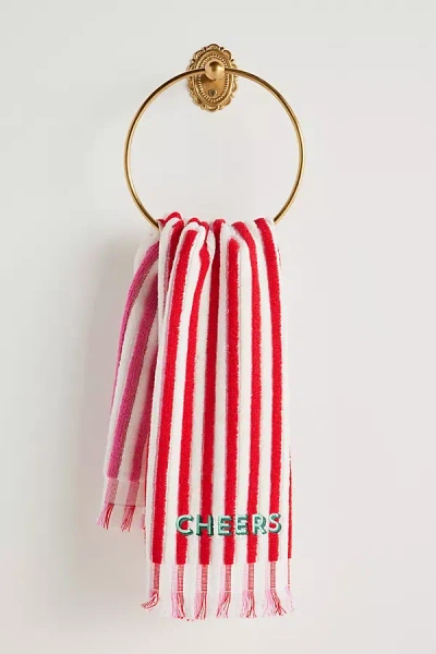 Anthropologie Holiday Striped Embroidered Hand Towel In Multi