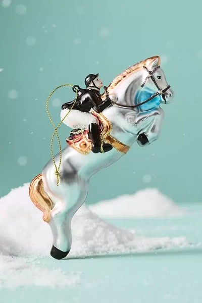 Anthropologie Horse Jockey Glass Ornament In Multi