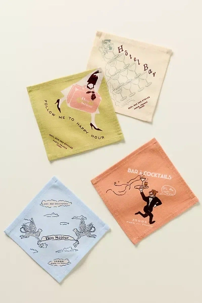 Anthropologie Hotel Cotton Woven Cocktail Napkins, Set Of 4 In Multi
