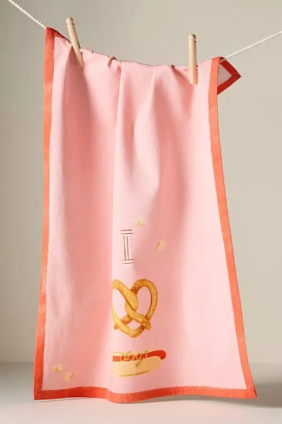 Anthropologie I Love Dogs Dish Towel In Pink