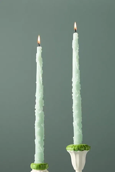 Anthropologie Ianthe Carved Floral Taper Candles, Set Of 2 In Green