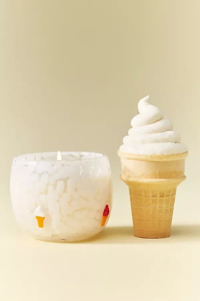 Anthropologie Ice Cream Summer Icon Gourmand Vanilla Shake Glass Candle In White