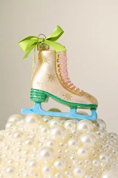Anthropologie Ice Skate Glass Ornament In Multi