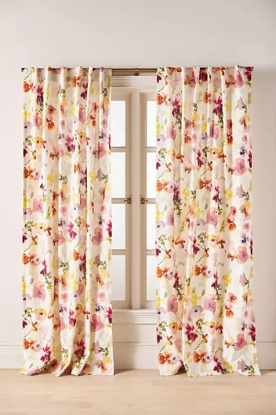 Anthropologie Idalia Printed Cotton Blend Watercolor Floral Curtain