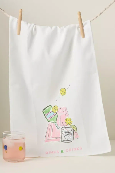 Anthropologie Illustrated Sporty Dish Towel In White