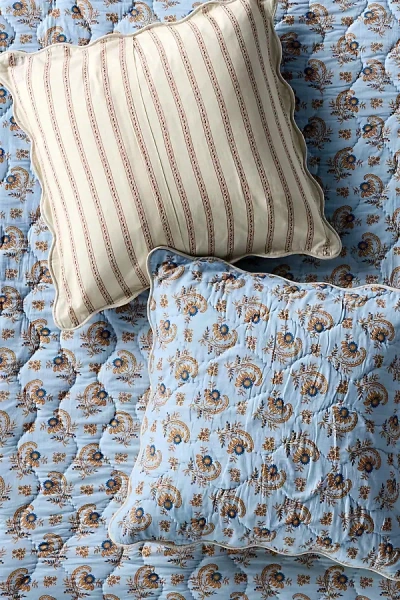 Anthropologie Iluka 100% Cotton Gauze Floral Euro Sham In Blue