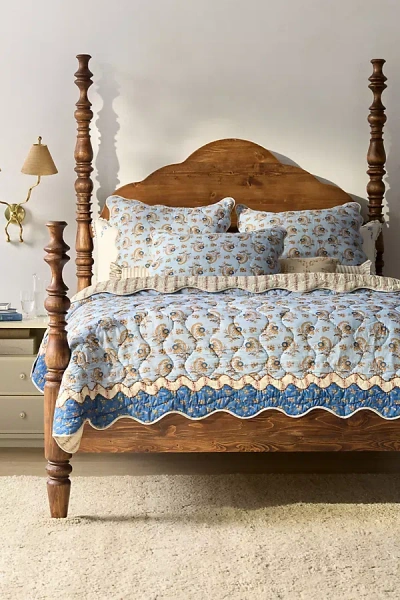 Anthropologie Iluka 100% Cotton Gauze Floral Quilt In Blue
