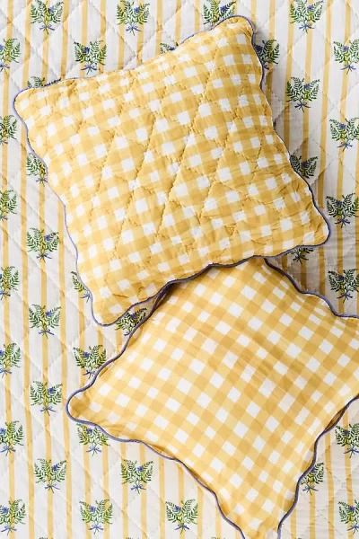 Anthropologie Iluka Cotton Printed Floral Euro Sham In Yellow