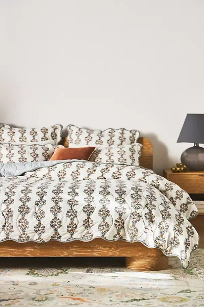 Anthropologie Iluka Cotton Printed Floral Quilt In White