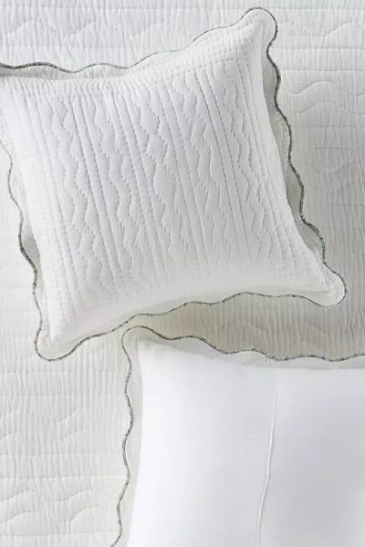 Anthropologie Iluka Cotton Solid Floral Edge Cushion Cover In White
