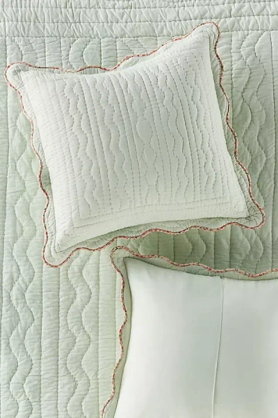 Anthropologie Iluka Cotton Solid Floral Edge Euro Sham In Green