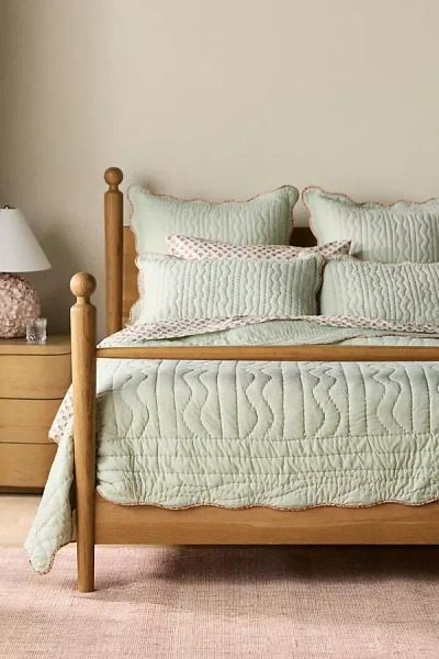 Anthropologie Iluka Cotton Solid Floral Edge Quilt In Green