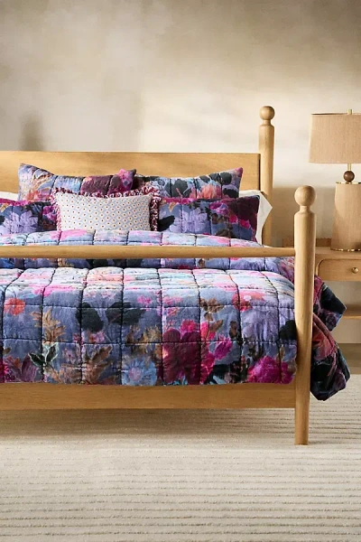 Anthropologie Imogen Cotton Velvet Floral Printed Quilt