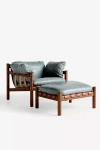 Anthropologie Inez Leather Ottoman In Blue