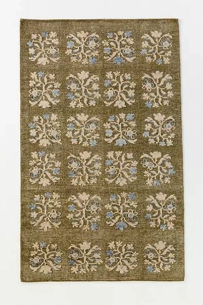 Anthropologie Ingrid Hand-knotted Wool Floral Rug In Green