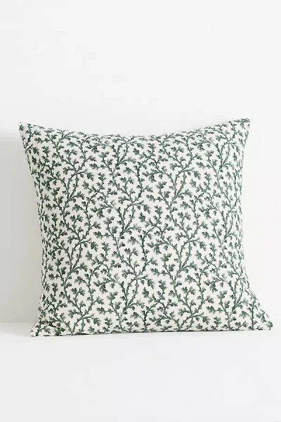 Anthropologie Irena Cotton Linen Blend Printed Floral Pillow In Green