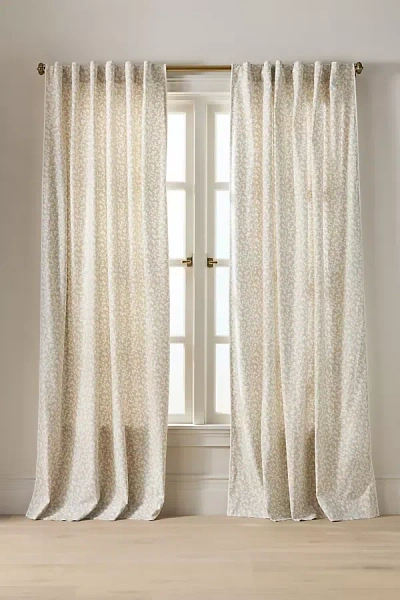 Anthropologie Irina Cotton Floral Printed Curtain In Neutral