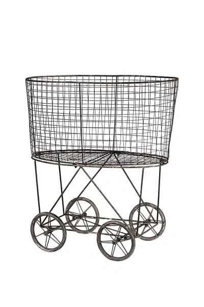 Anthropologie Iron Wired Rolling Laundry Cart With Rack In Gray