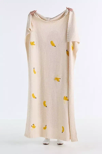 Anthropologie Isabella Cotton Knit Banana Icon Throw Blanket In Neutral