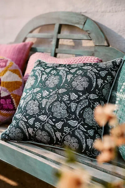 Anthropologie Isadora Mix Print Floral Indoor/outdoor Pillow In Green