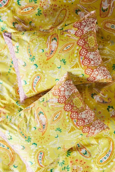 Anthropologie Iskra Organic Cotton Sateen Pillowcase, Set Of 2 In Yellow