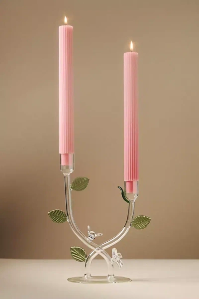 Anthropologie Ivie Glass Candle Holder In Green