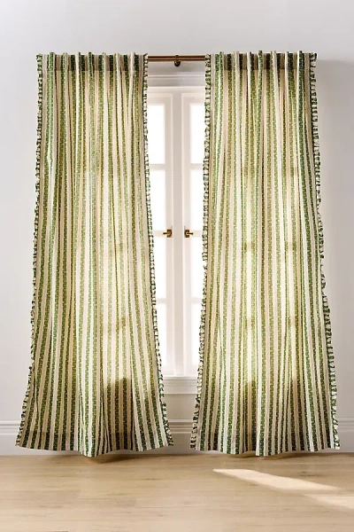 Anthropologie Ivy Cotton Striped Curtain In Green