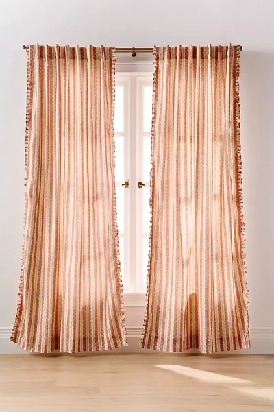 Anthropologie Ivy Cotton Striped Curtain In Pink