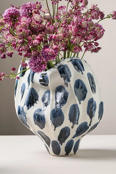 Anthropologie Jaime Young Blue Dot Ceramic Vase