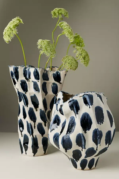 Anthropologie Jaime Young Blue Dot Ceramic Vase