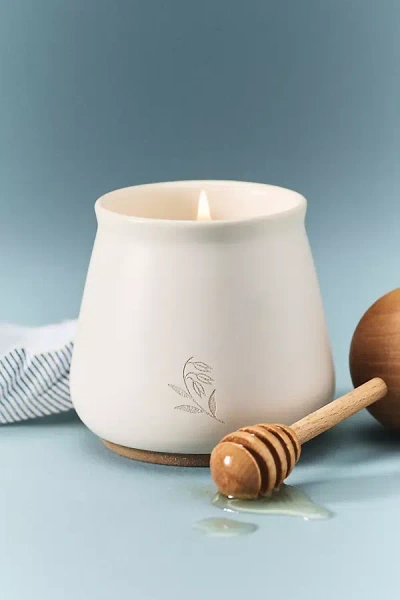 Anthropologie Jam Jar Gourmand Oat Flower & Honey Ceramic Candle In White