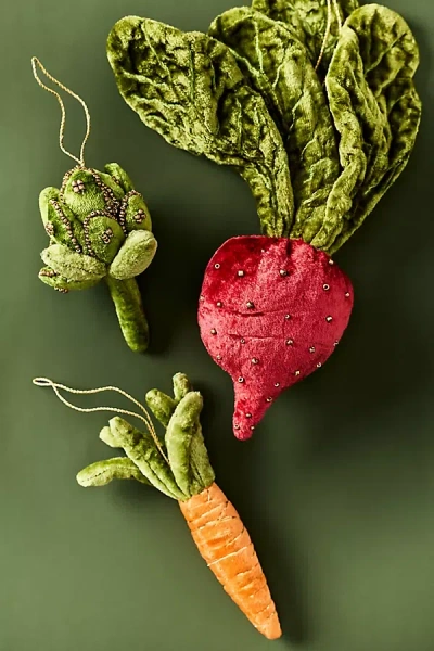 Anthropologie Janelle Beaded Velvet Vegetable Ornament In Red