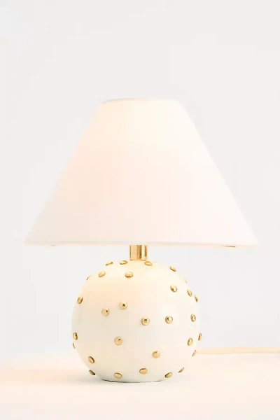 Anthropologie Jeanette Beaded Mini Brass Table Lamp In White