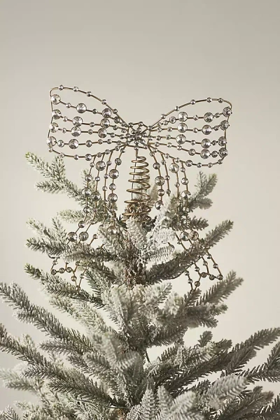 Anthropologie Jeweled Metal Bow Tree Topper In Gray